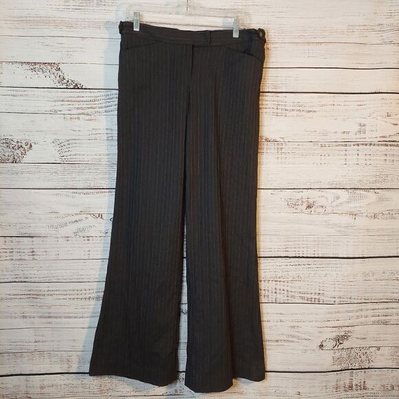 Woman's Franco Mirabelli Black with Brown Stripes Wide Leg Dress Pants - Picture 2 of 11